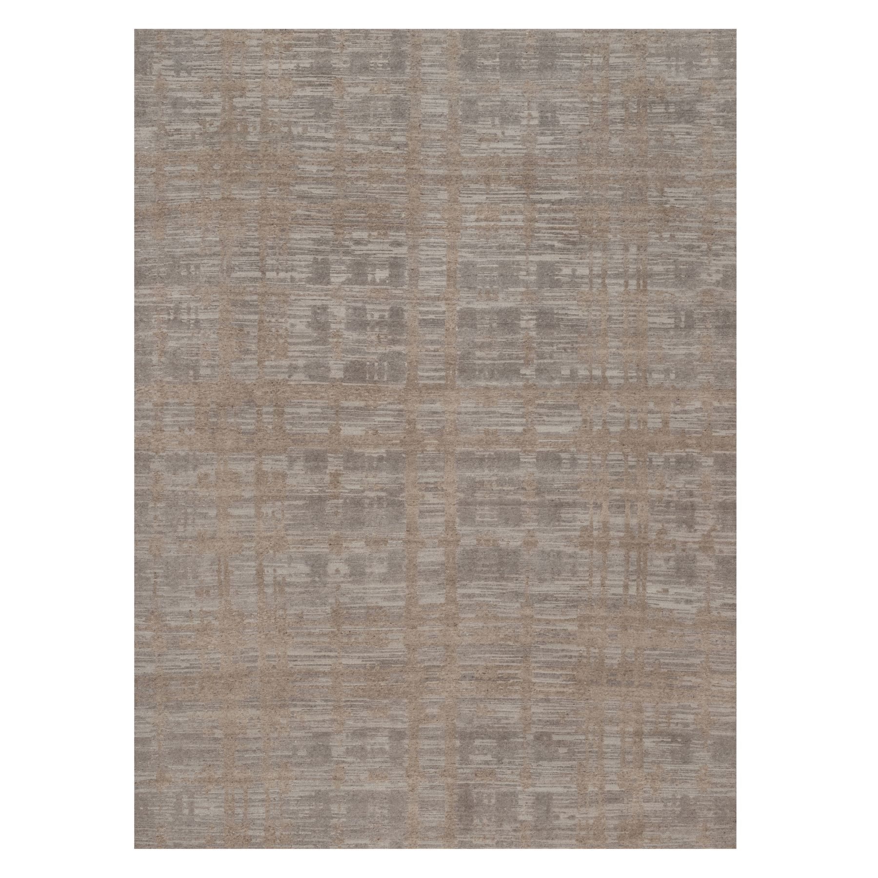 Amphora Brown, Modern Criss Cross Erased Design, Hand Knotted, Hand Spun Undyed Natural Wool, Oriental Rug